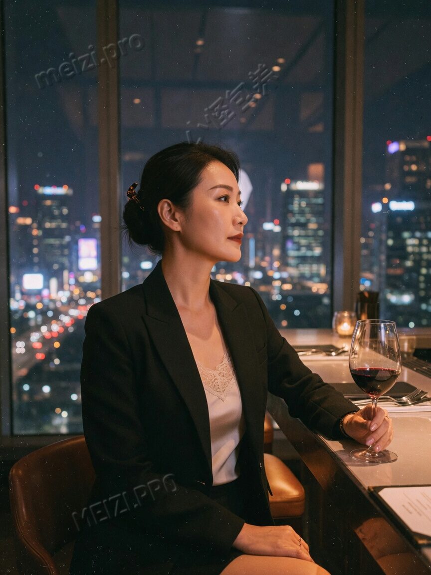 城市高楼餐厅侧脸职场气质女生写真