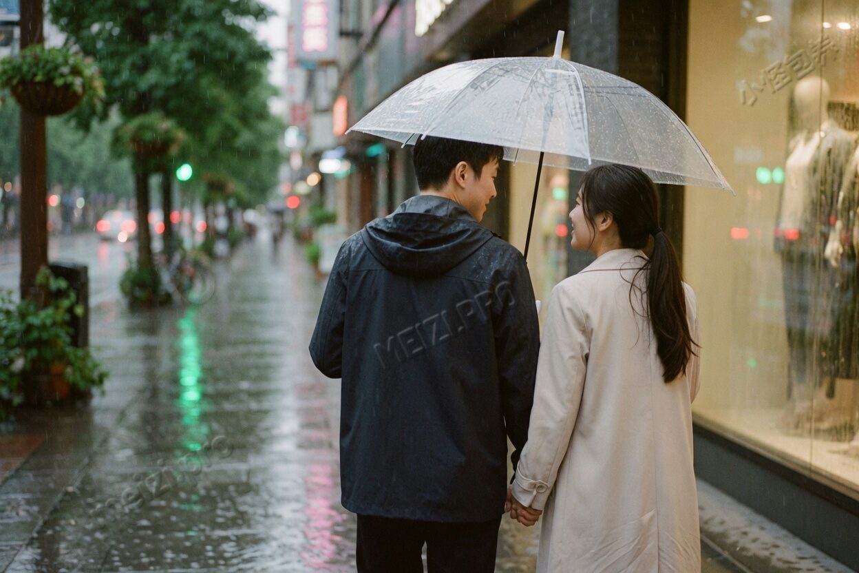 雨后共撑伞牵手