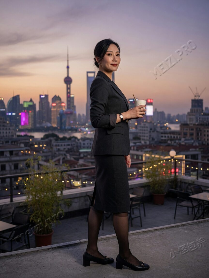 都市职场气质的大陆女生,黄昏天台