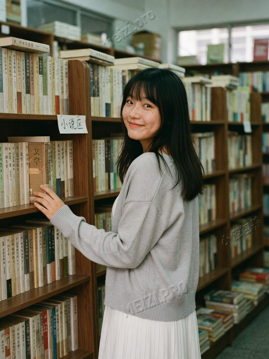书店过道回眸的女生