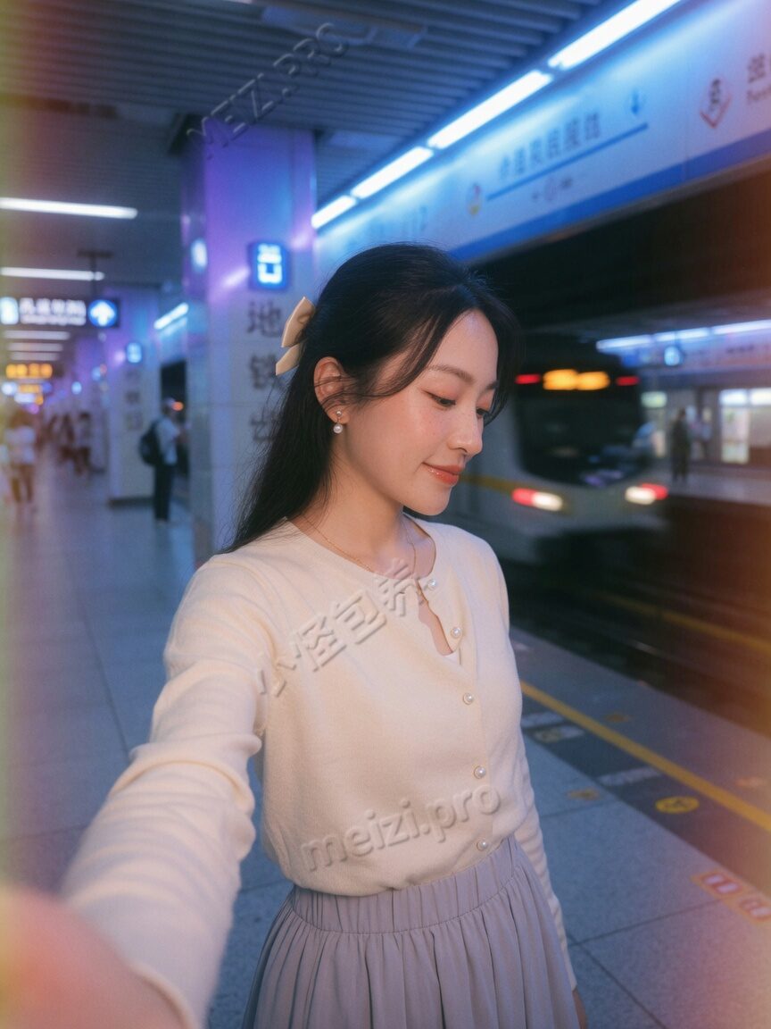 地铁侧脸的甜美气质