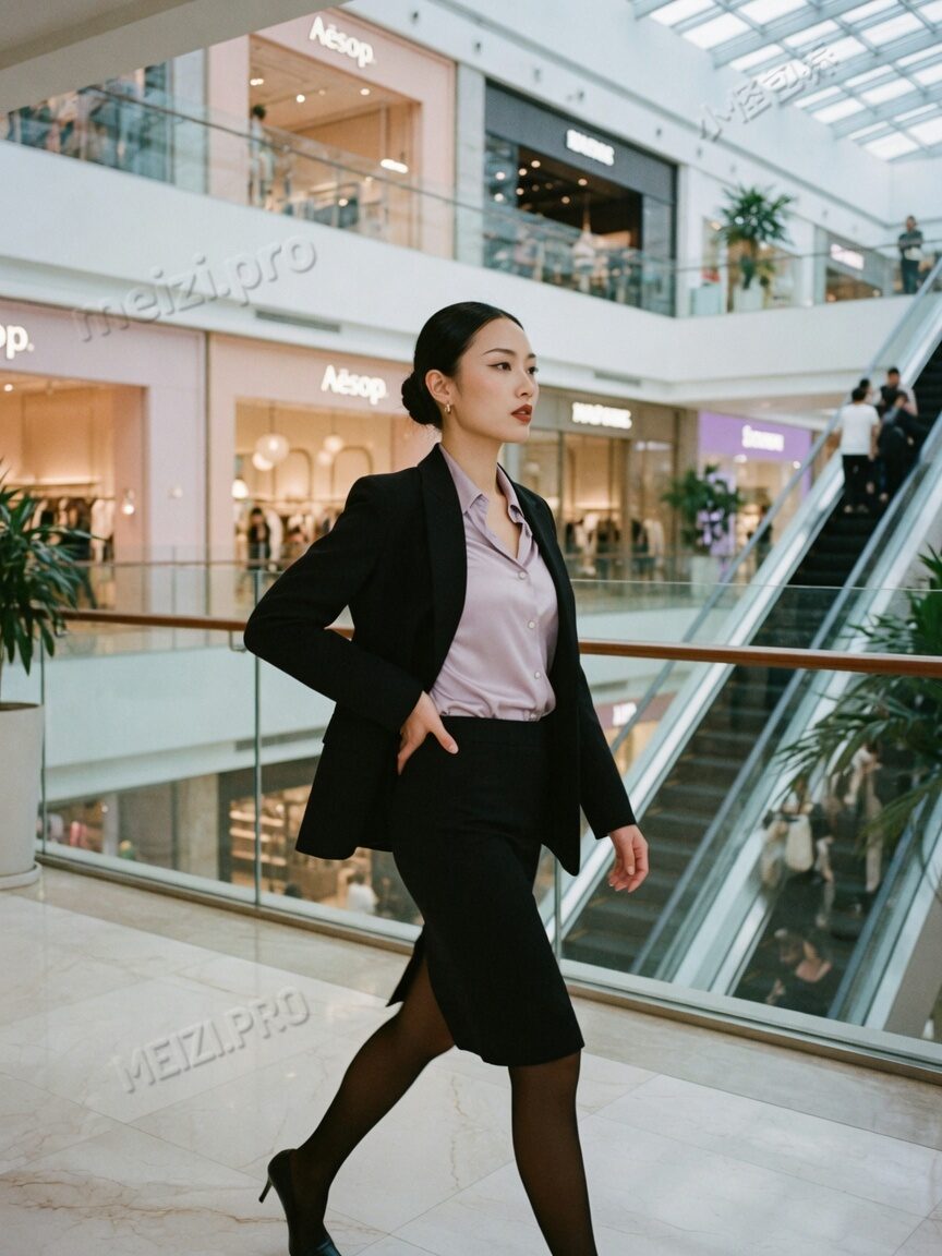 职场感侧影:商场步道里的利落气质