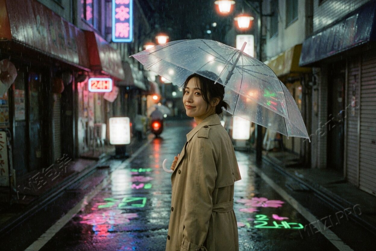 雨夜回眸的街拍