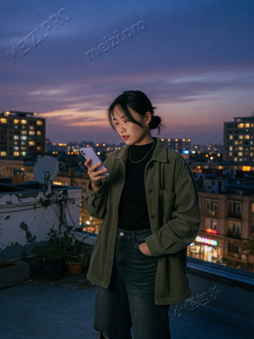夜市灯下,女生写真侧脸