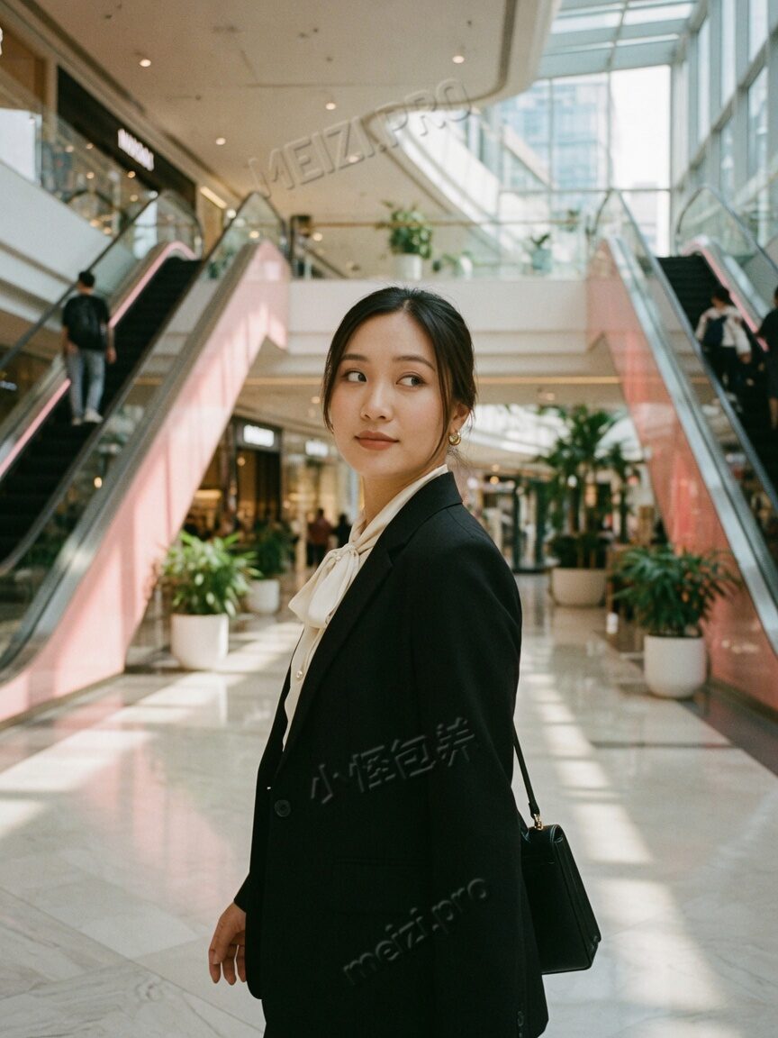商场中庭职场风侧身回眸写真