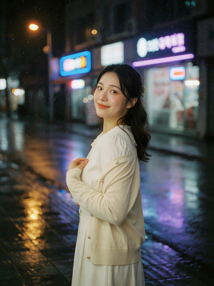 雨夜回眸胶片写真