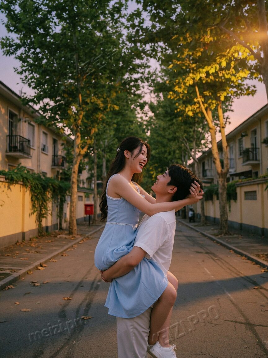 林荫道公主抱的情侣pose