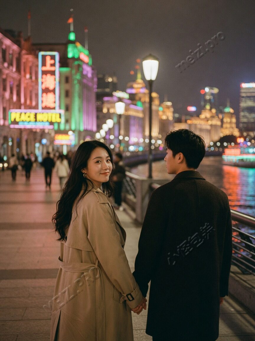 海边栈道公主抱,旅行胶片感