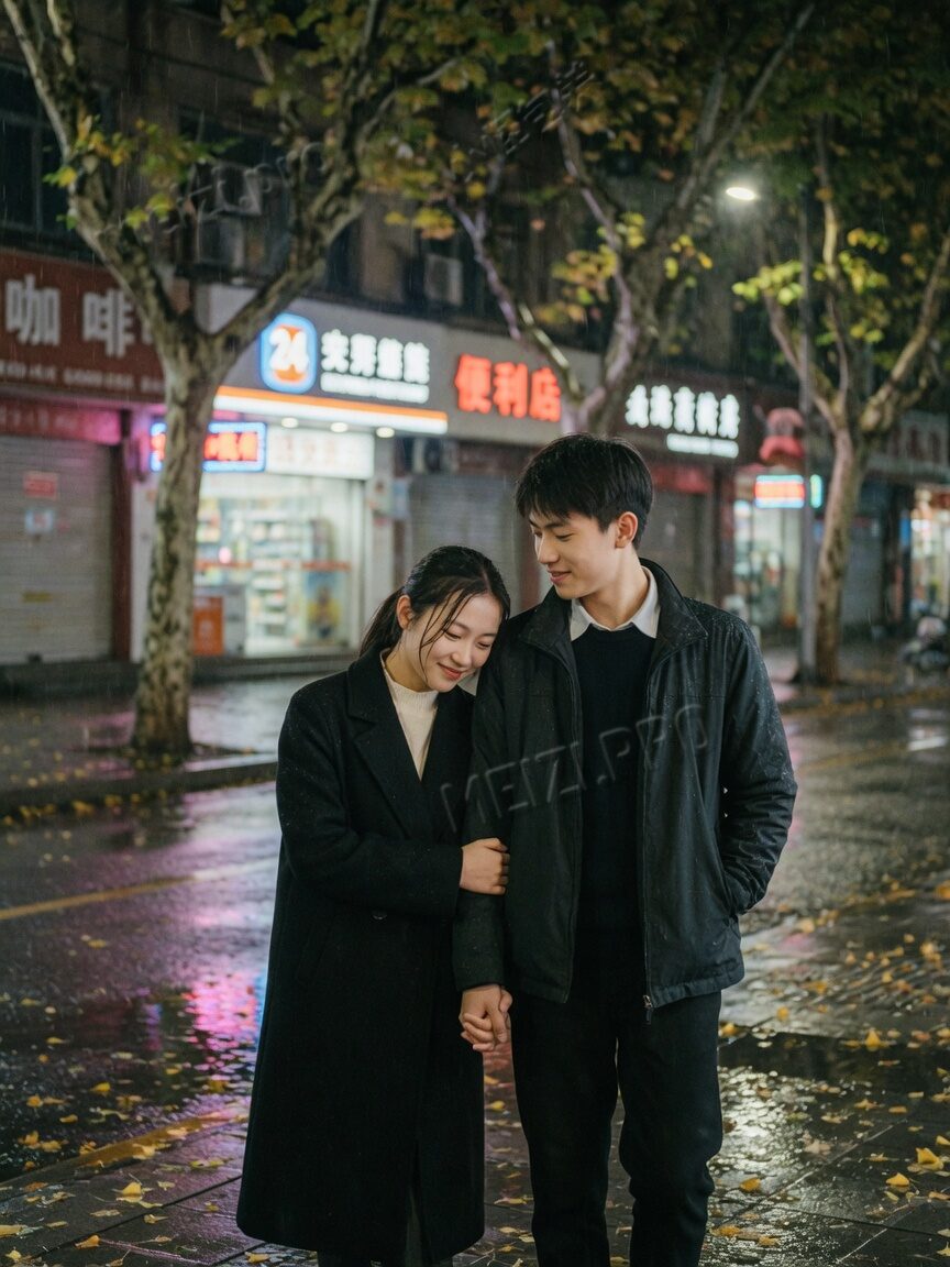 雨夜街边牵手的克制陪伴
