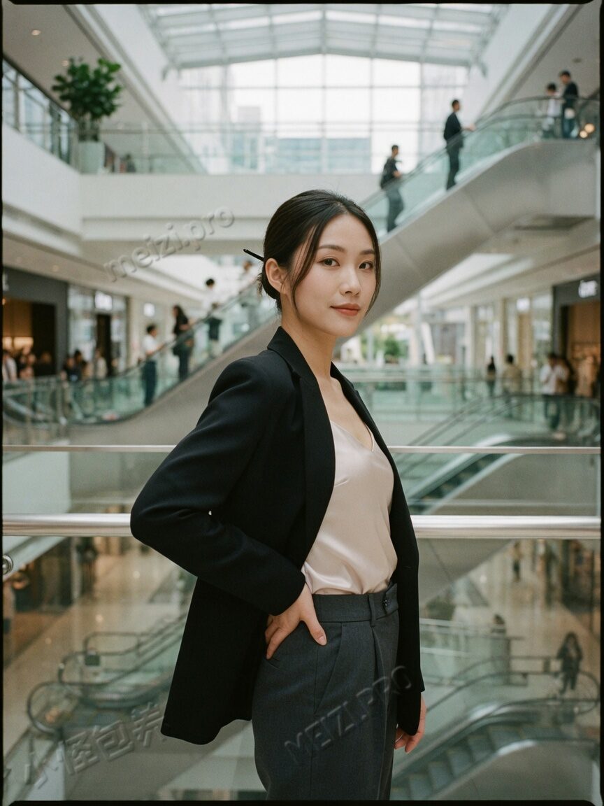女生写真:拱廊街回眸侧身走,日常清甜