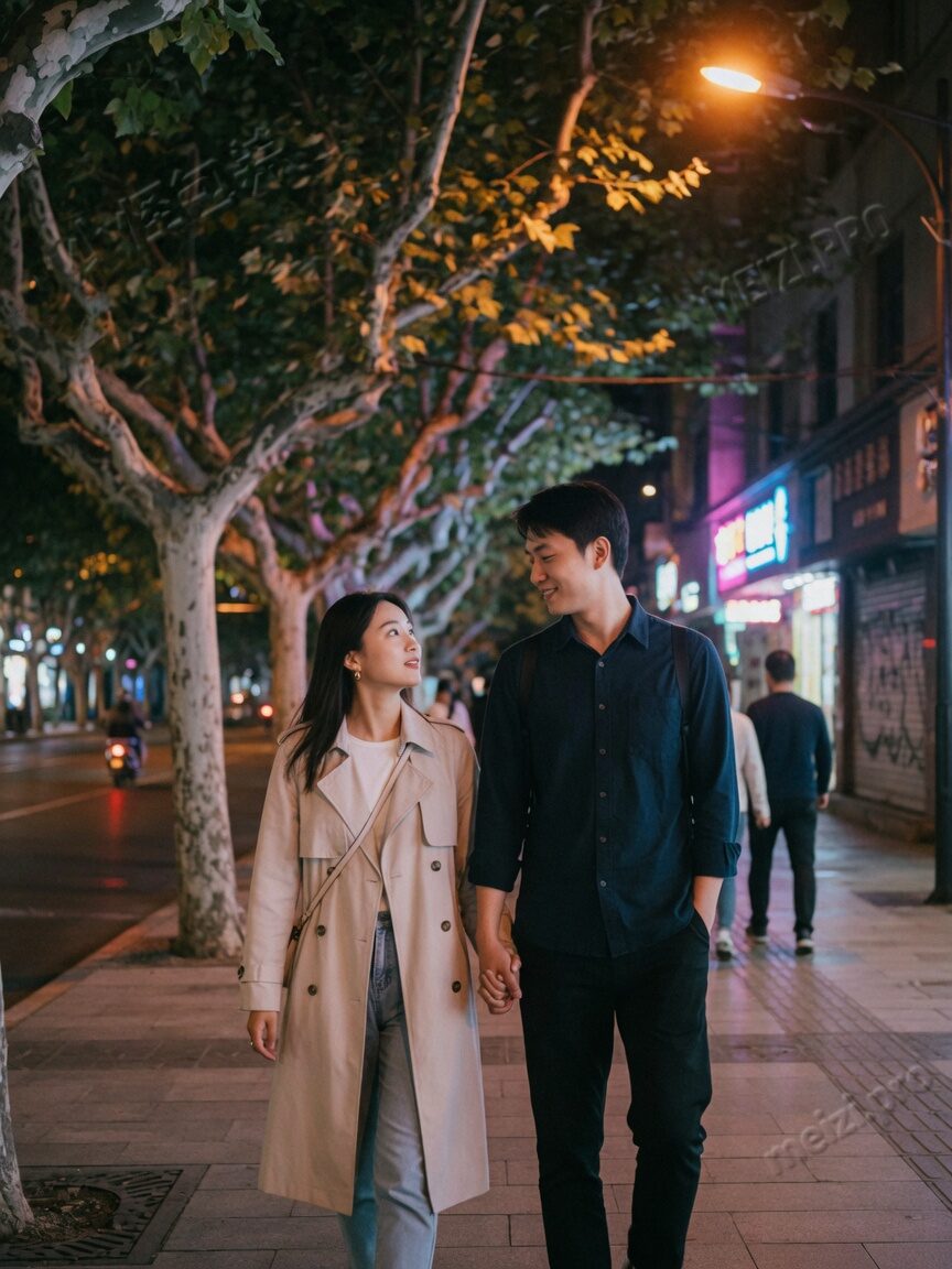 夜路牵手的并肩
