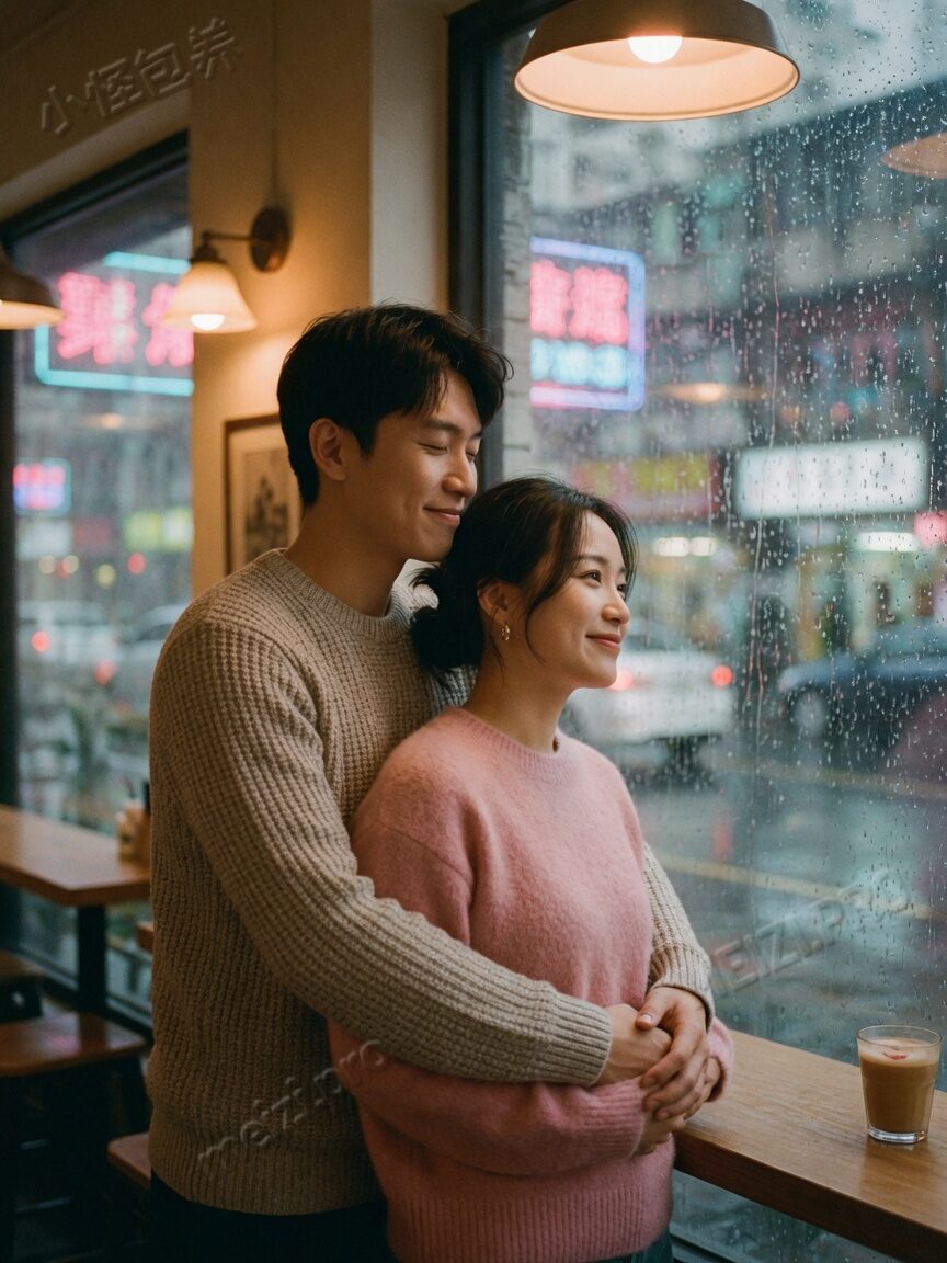 雨天窗边背后抱