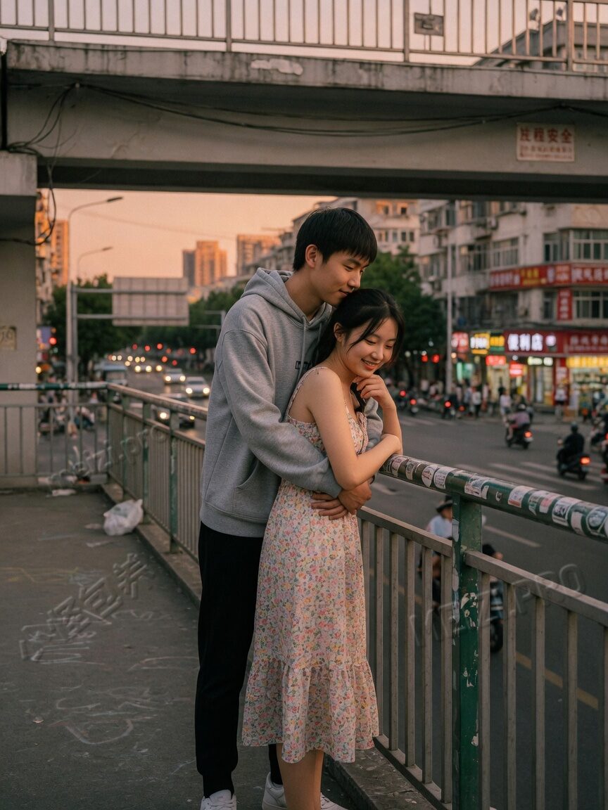 天桥背后环抱