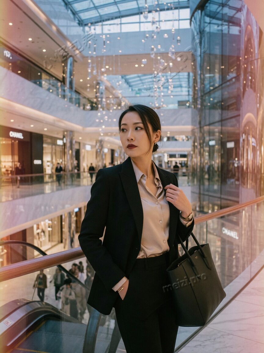 商场中庭职场侧身回眸