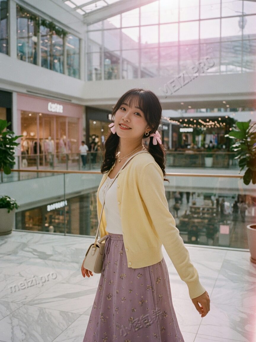商场回眸的甜美写真
