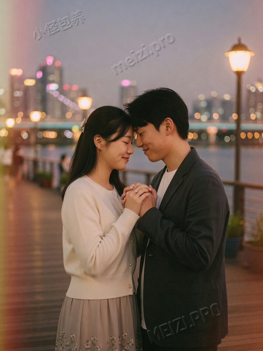 夜色街景回眸侧脸的女生胶片写真