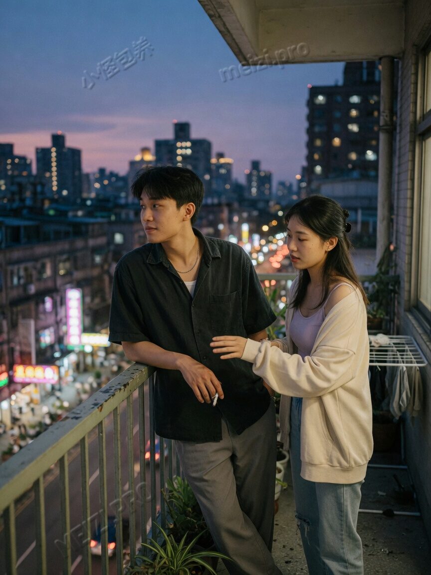 雨夜巷口回望的女孩