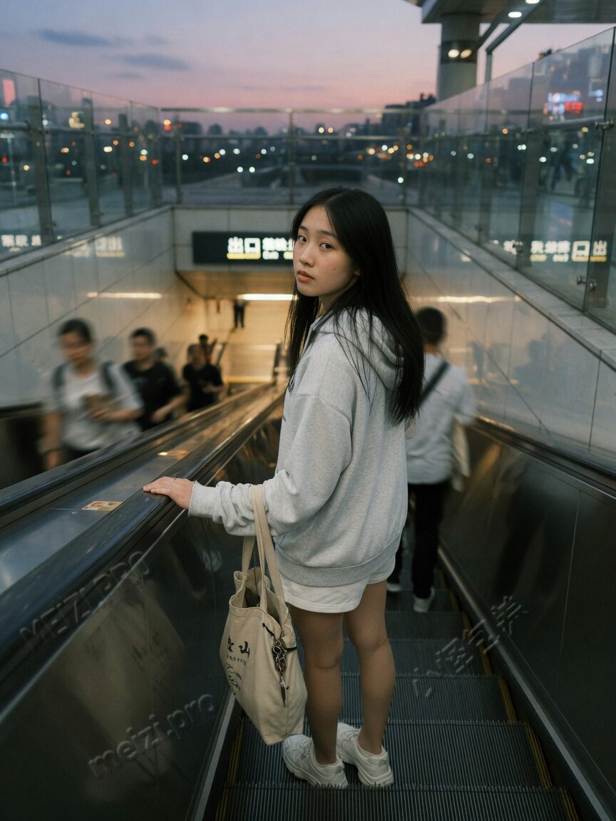 电扶梯侧身回眸