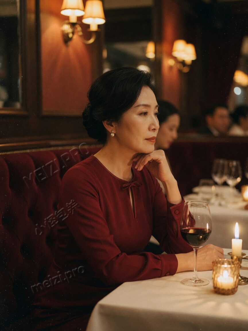 御姐气质女生餐厅侧脸托腮