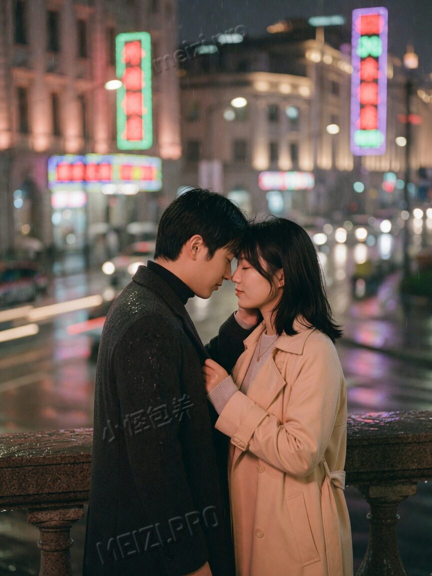 商场中牵手并肩的职场气情侣