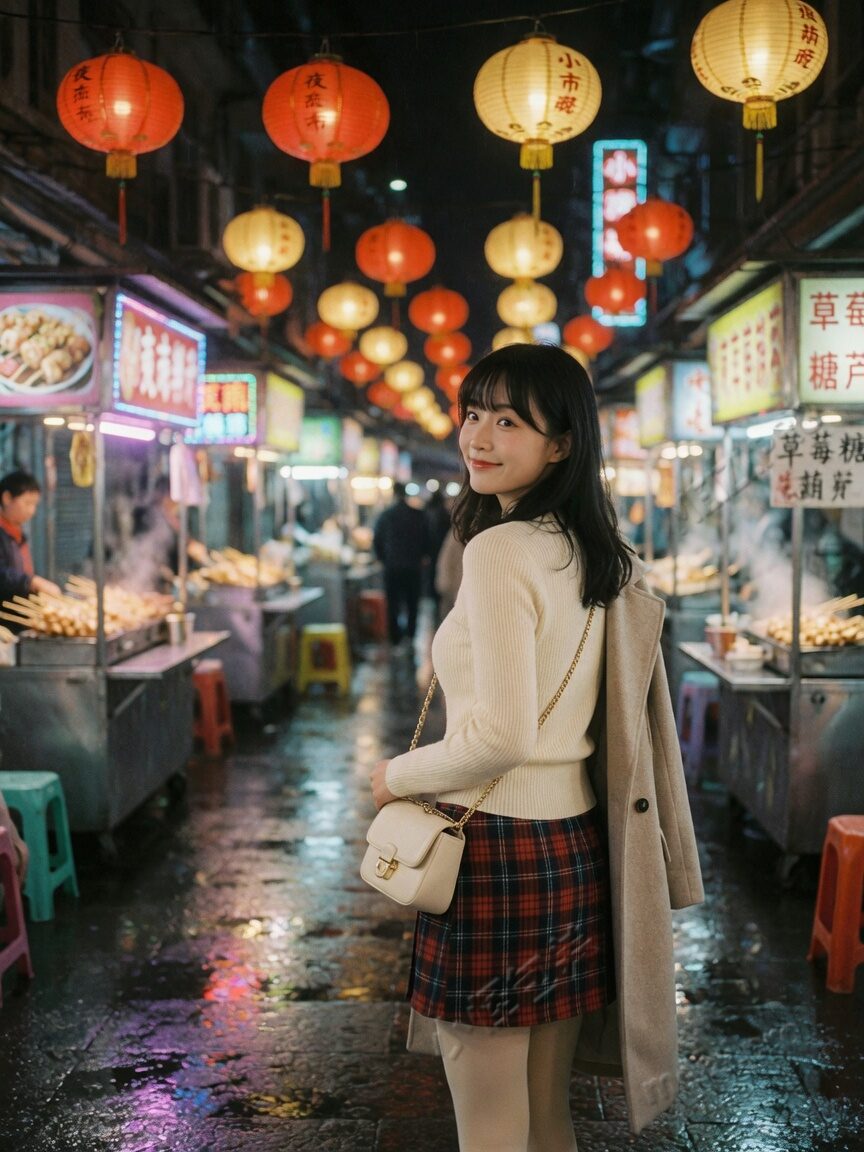 夜市回眸的甜美感写真