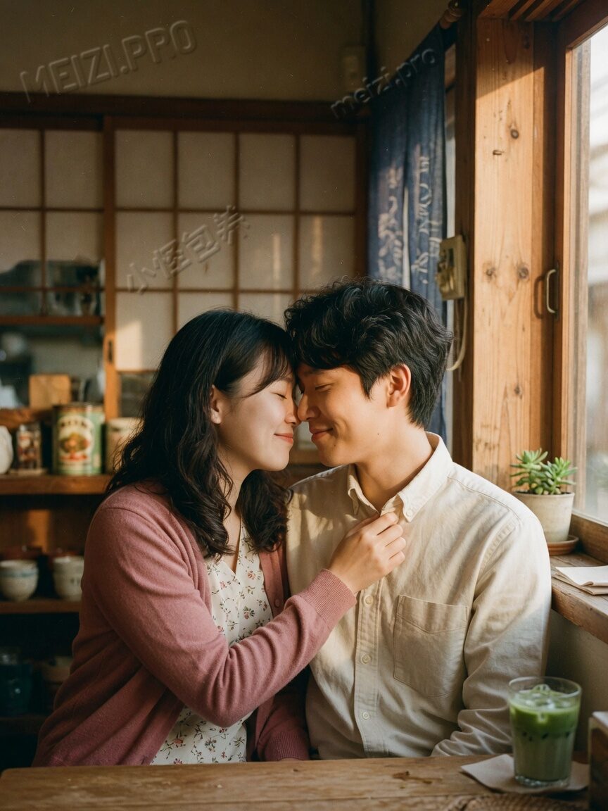 黄昏江边背后抱
