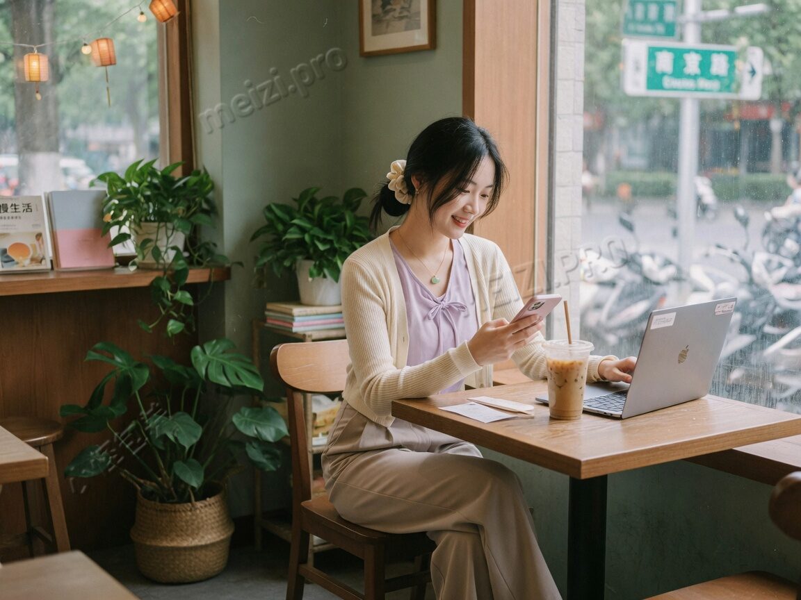 咖啡馆一角，各自有事的松弛感