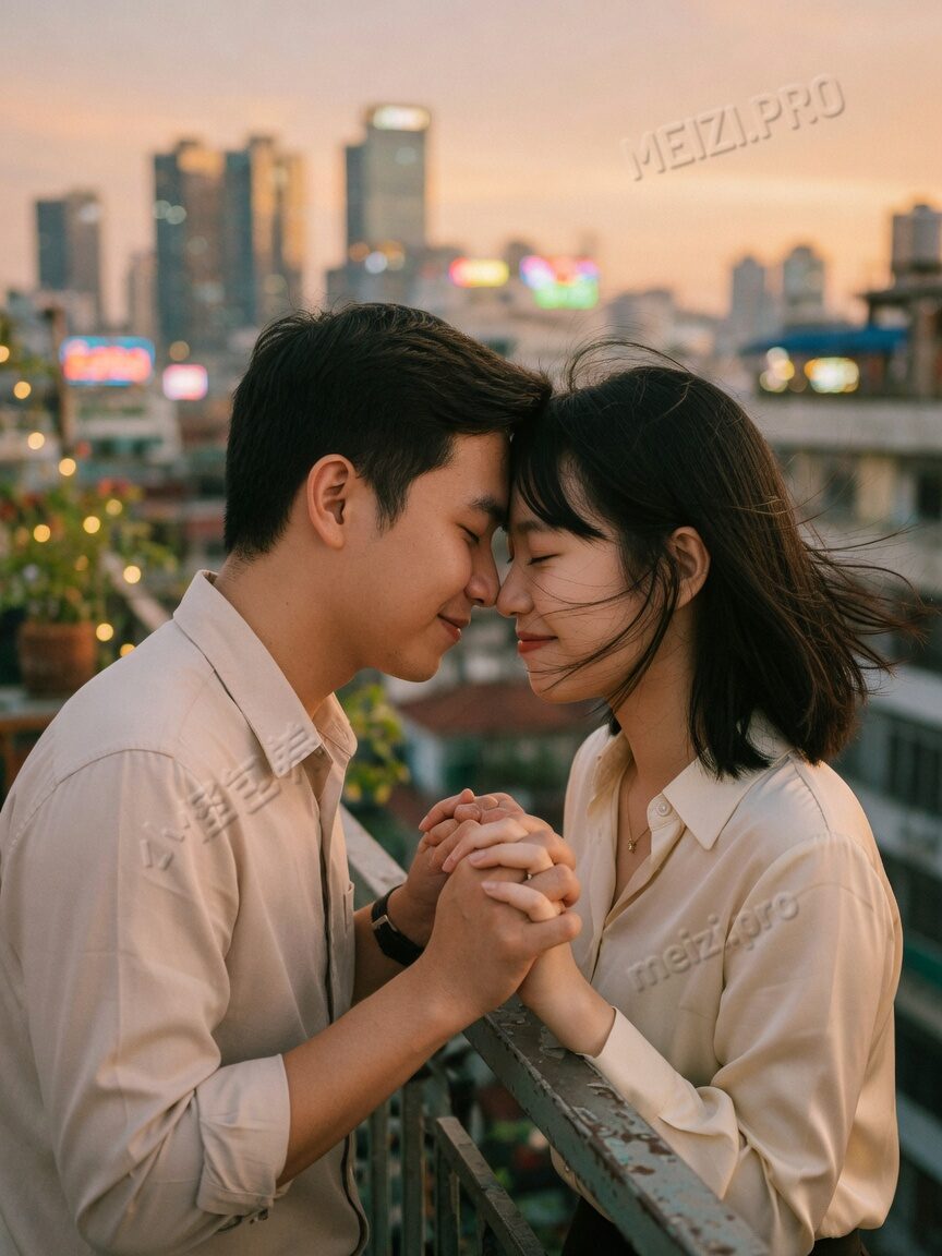 夜景牵手：雨后老街并排走