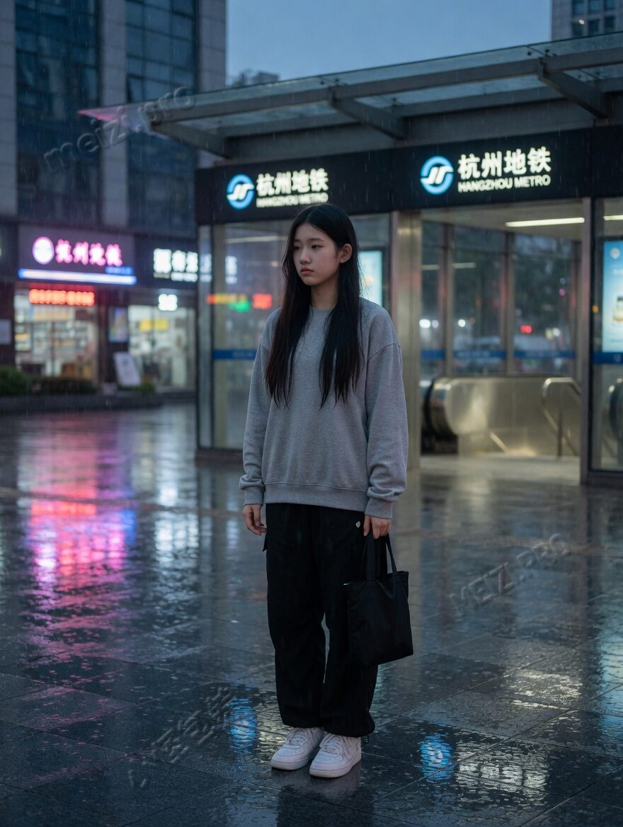 地铁口的雨