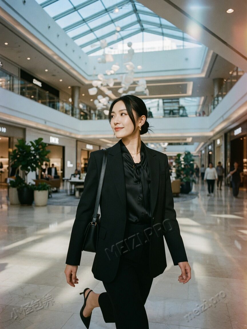商场中庭回眸的职场感写真