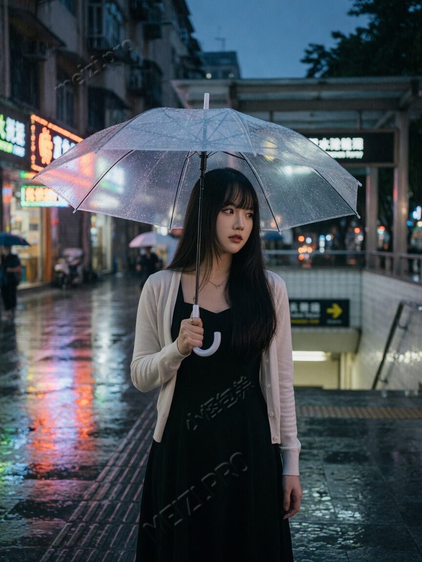 雨夜地铁口