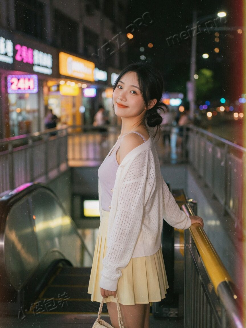 甜美系:地铁口回眸,偏轻快陪伴感
