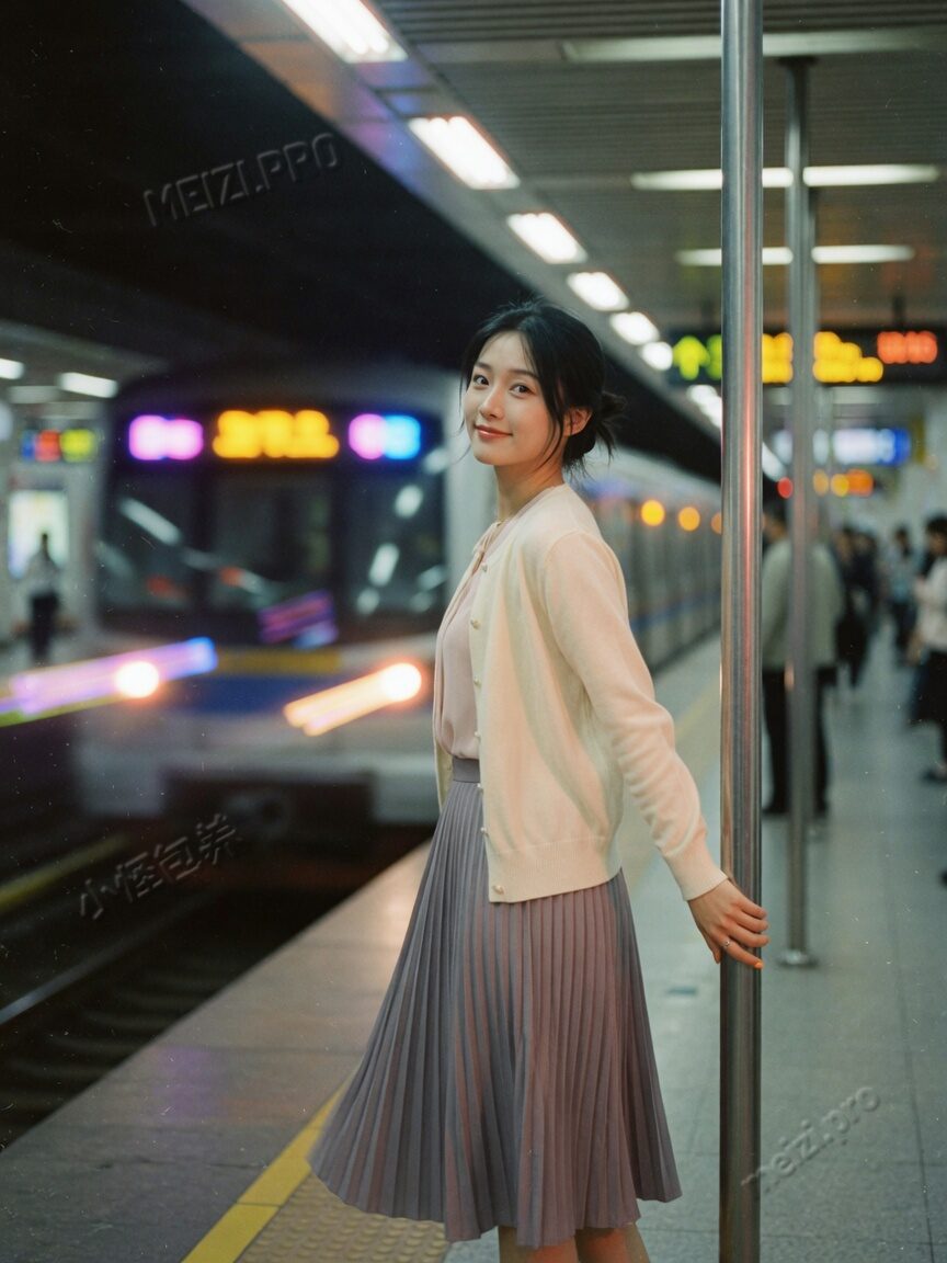 地铁站台回眸的清甜胶片写真