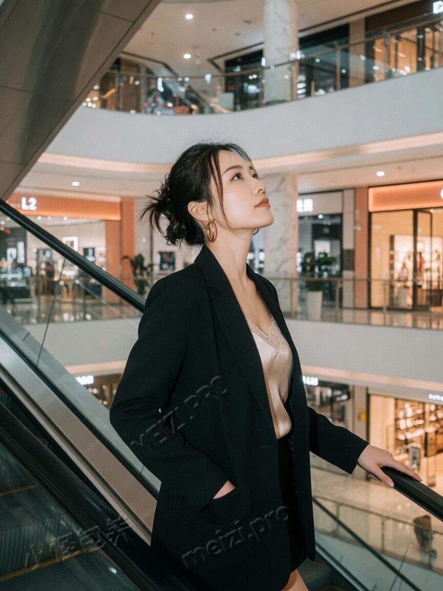 商场电扶梯侧身