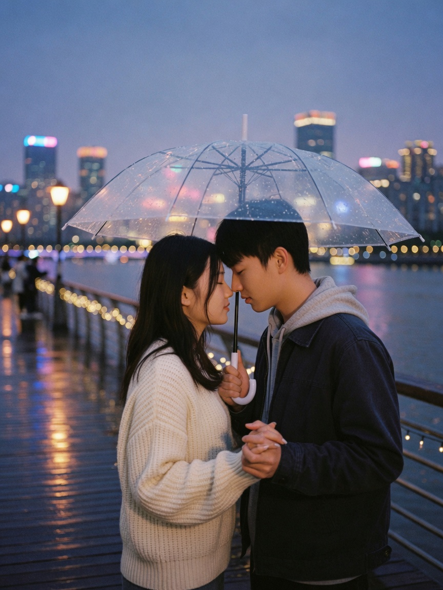 河畔蓝调时刻,额头相抵的安静靠近