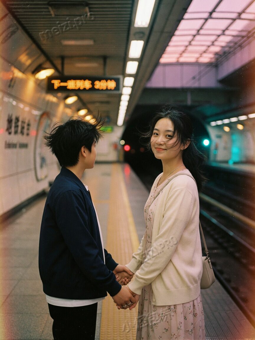 商场中庭回眸走路的甜美胶片写真