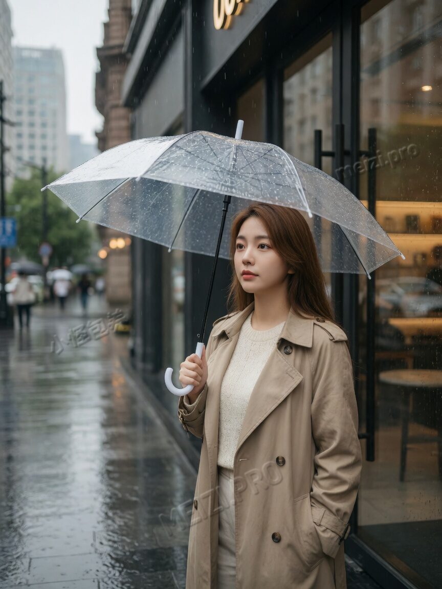 雨天的咖啡馆门口