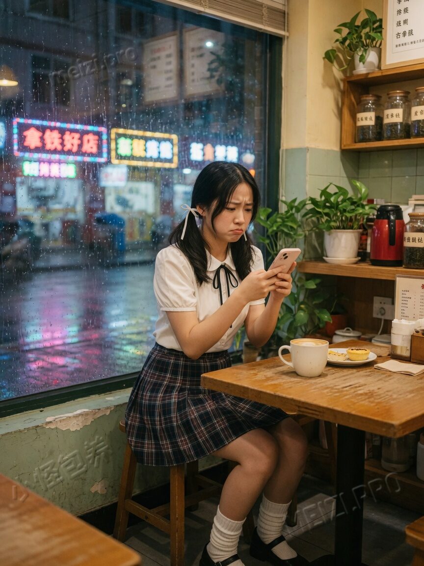 窗边看手机、犹豫要不要先私聊的女孩