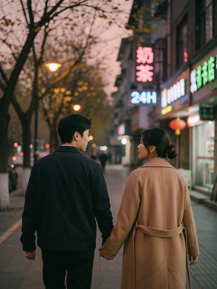街头牵手的两人