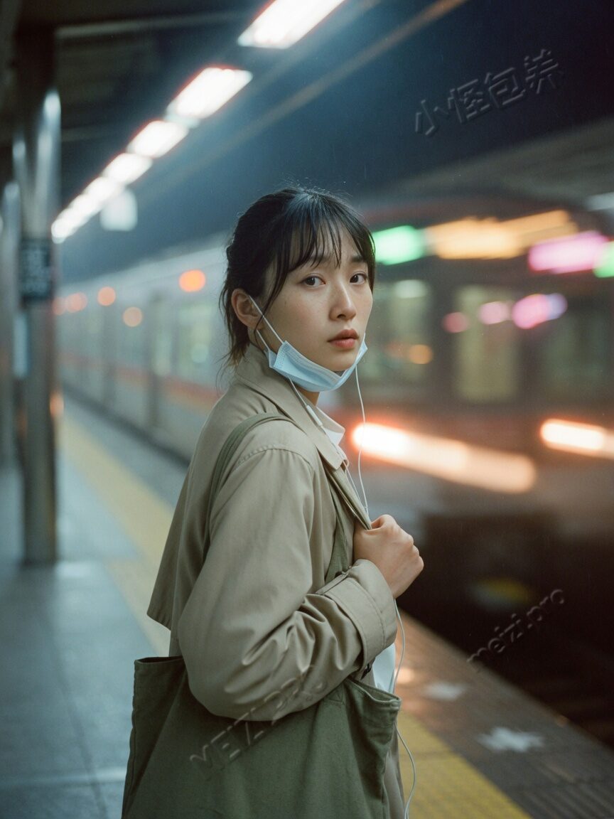 地铁月台侧脸回眸,都市筛选感