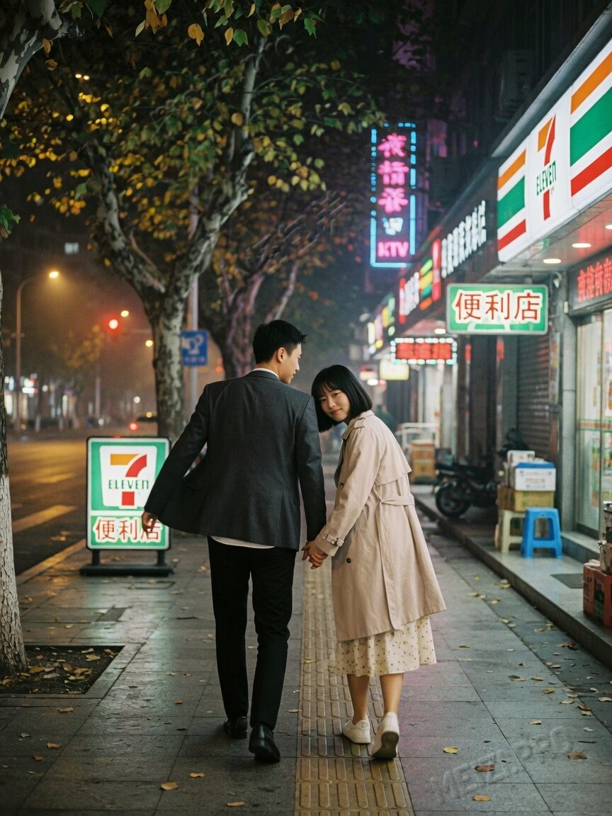 夜街并肩牵手