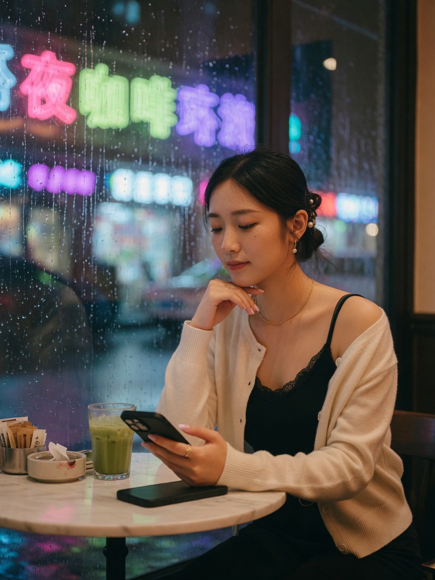 天台暮色回眸的女生街拍写真,85mm电影感