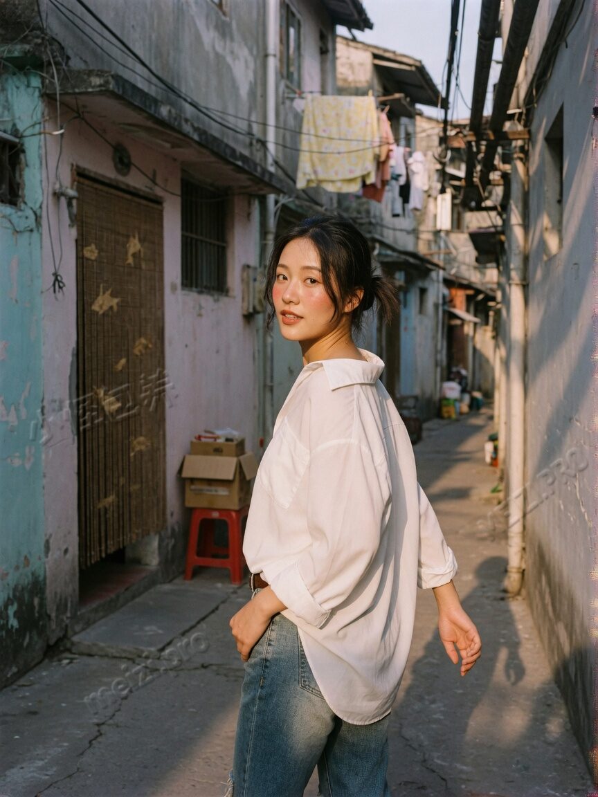 巷弄回眸的胶片感写真