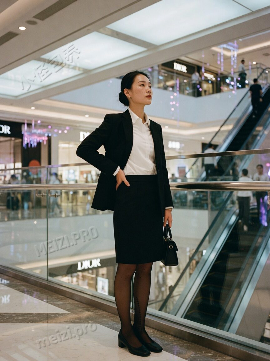 商场中庭里气场清晰的果断站姿