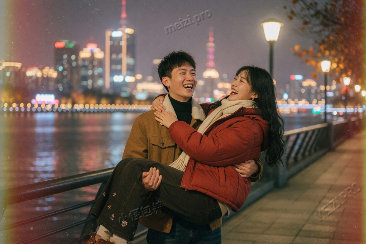夜景河边公主抱的轻松相处