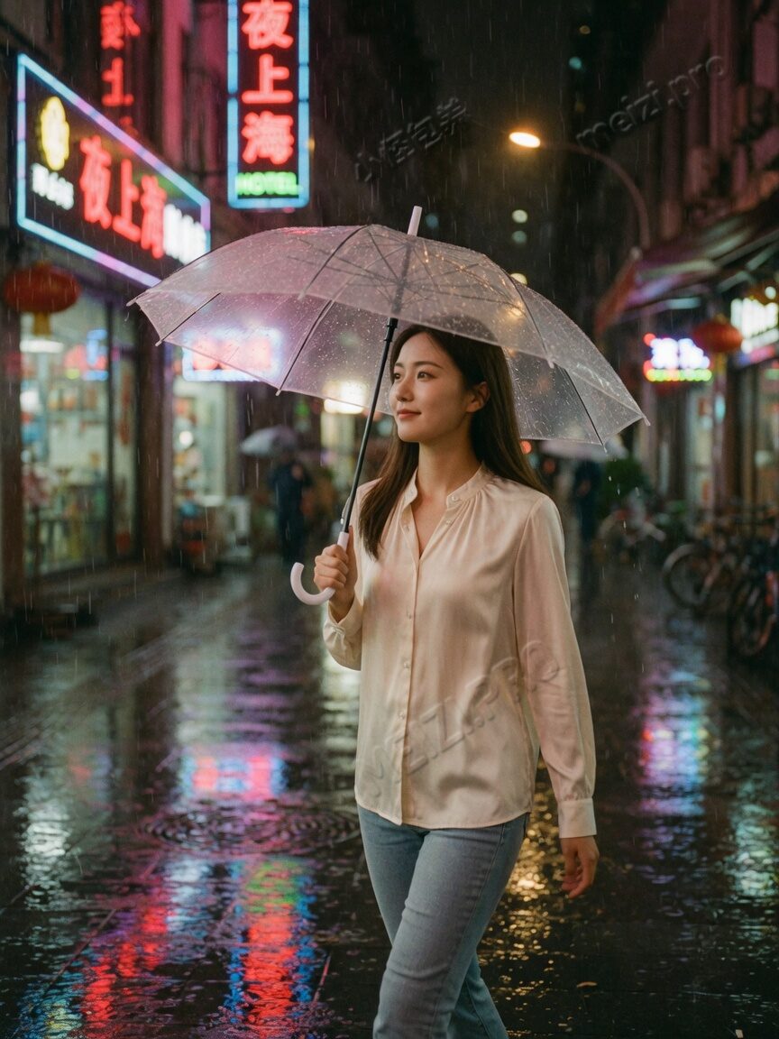 夜景雨伞回眸写真｜纯欲氛围