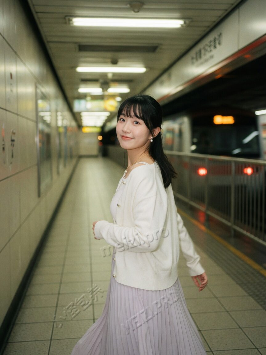 地铁通道回眸:清透甜美写真