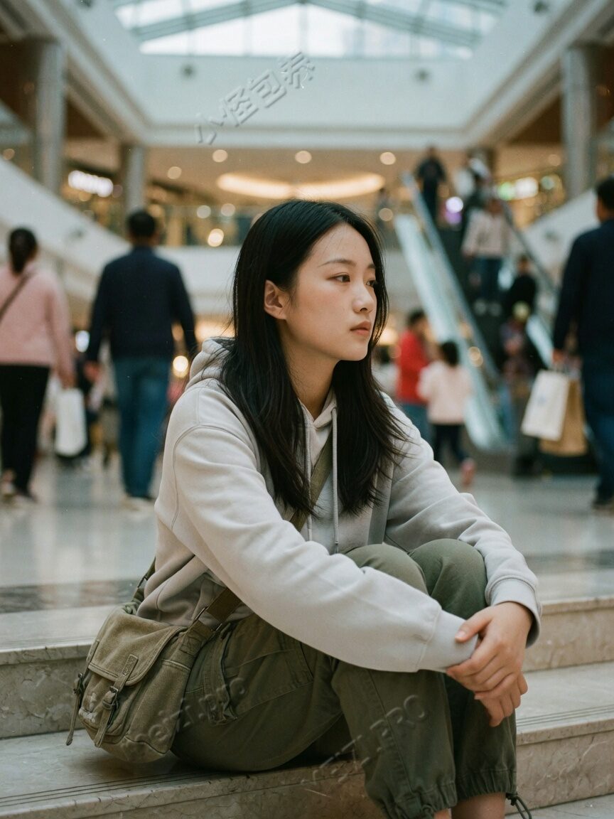 商场台阶侧脸