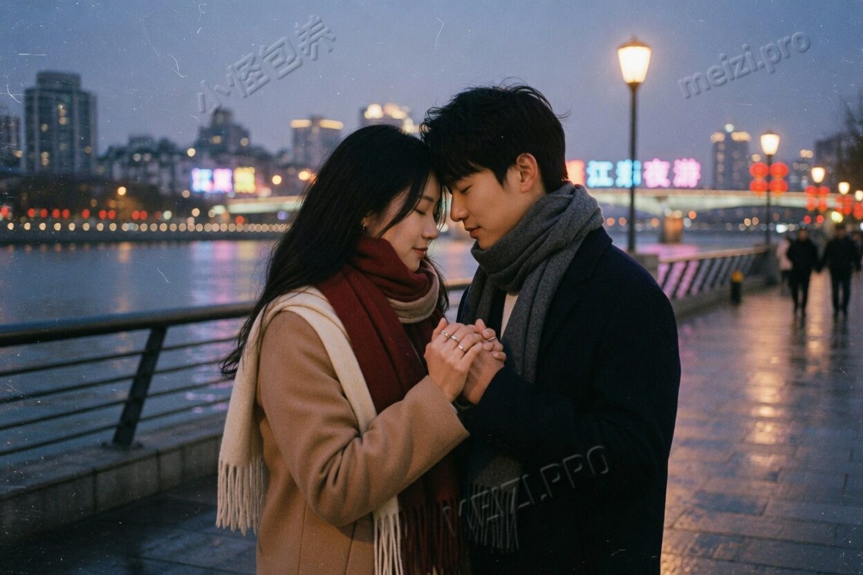 额头相抵的夜色河边