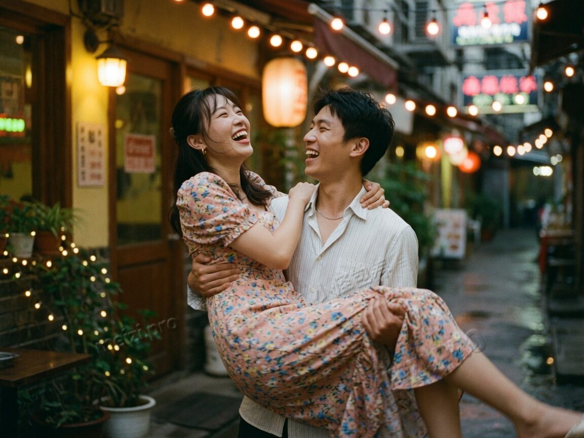 夜巷公主抱，轻松情侣pose